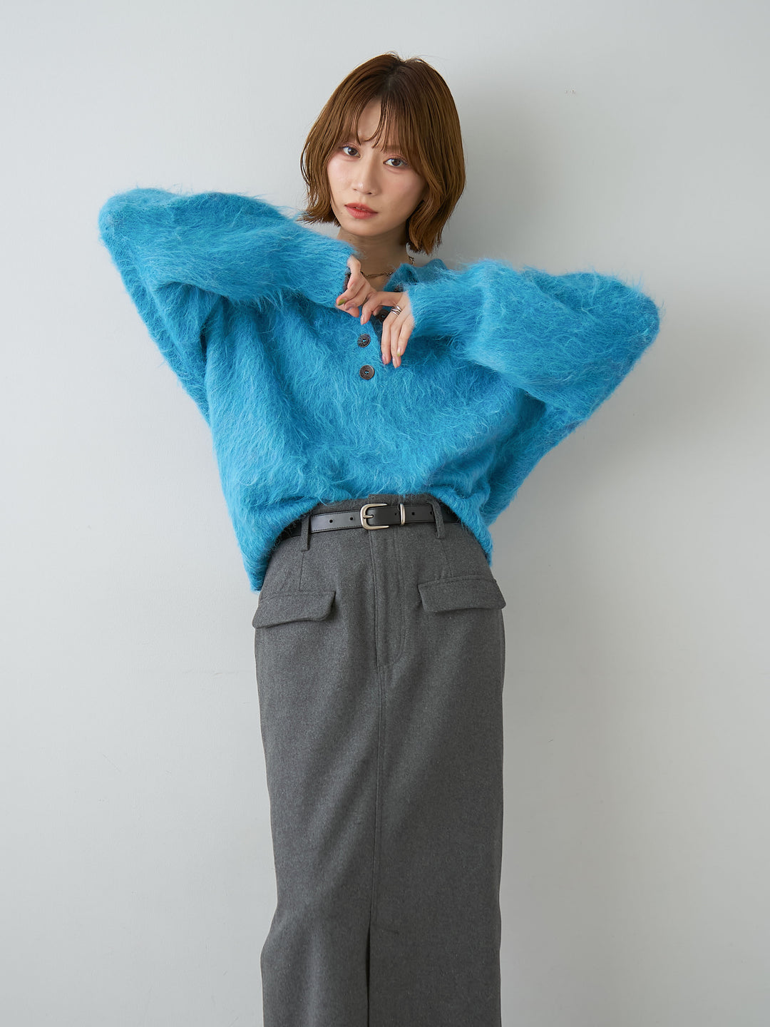[SET]ヘンリーシャギーニットトップス+ヘンリーシャギーニットトップス(2set)
