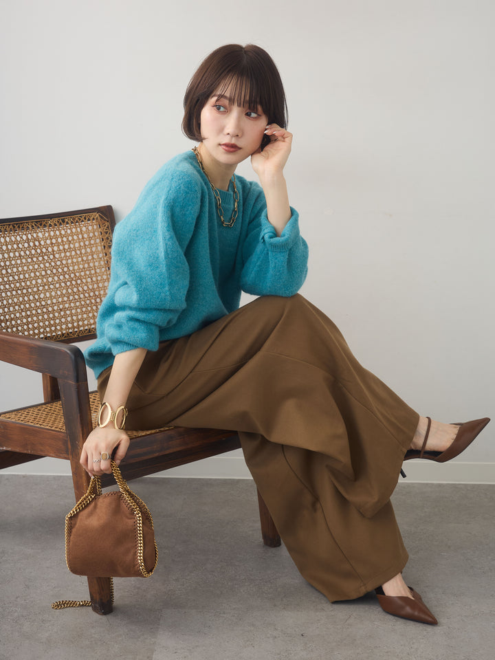 [予約]ソフトヘアリークルーネックニットトップス/blue