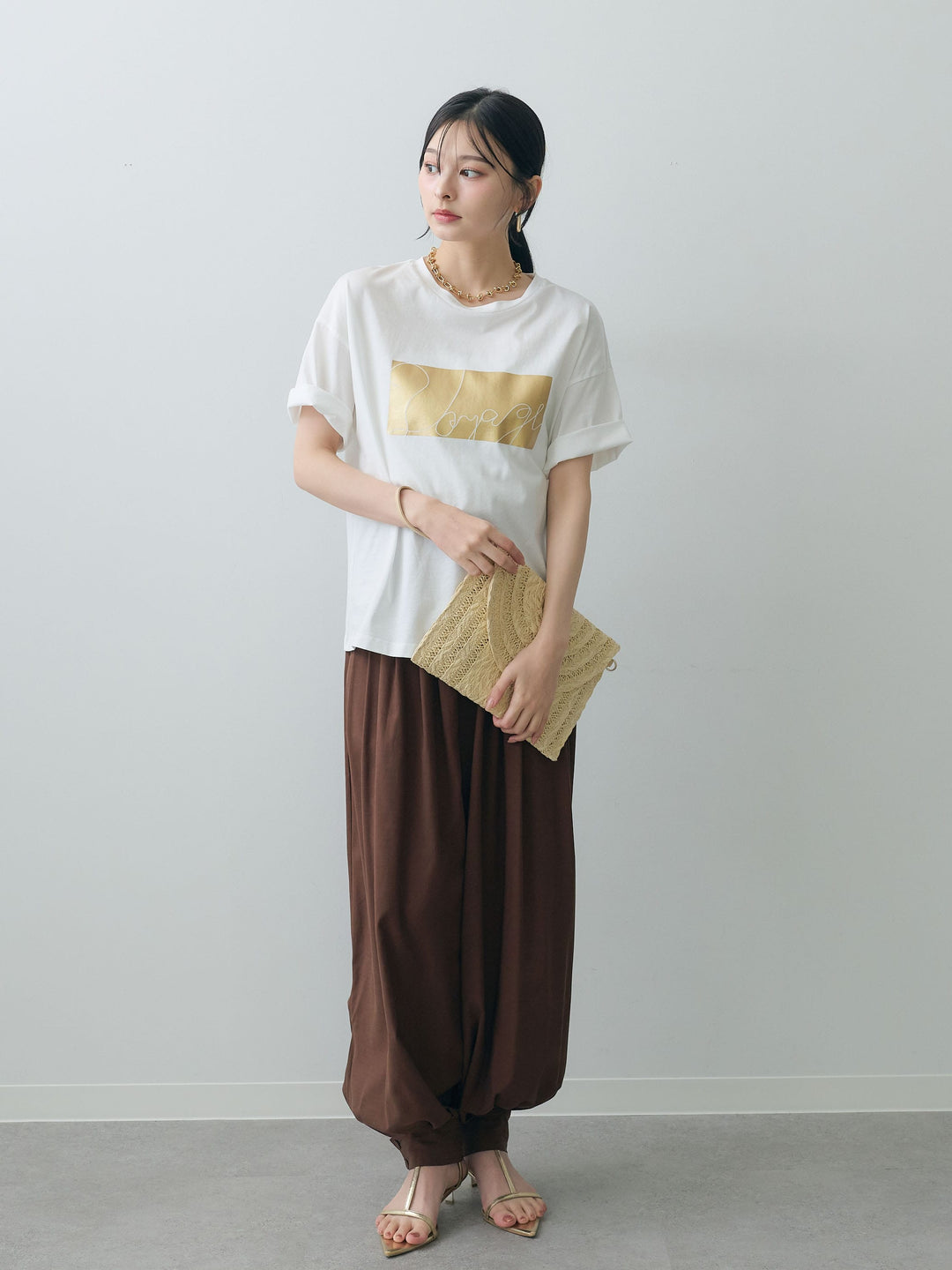 [SET]箔プリントボックスTEE+カフヘムタックコクーンパンツ(2set)