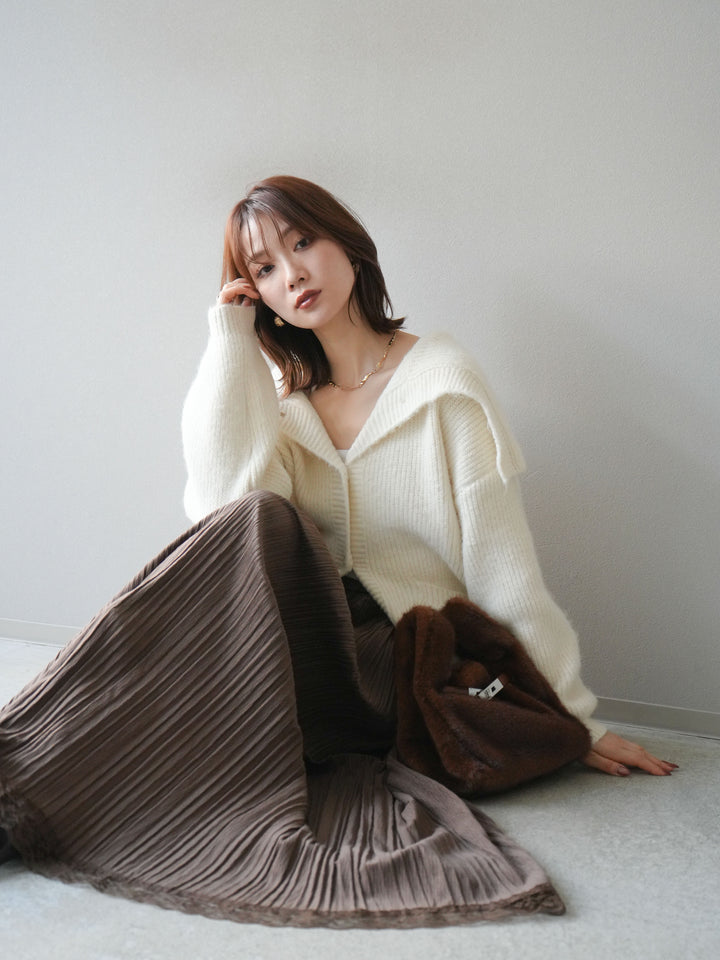 [予約]襟付きボタンオーバーニットカーディガン/ivory