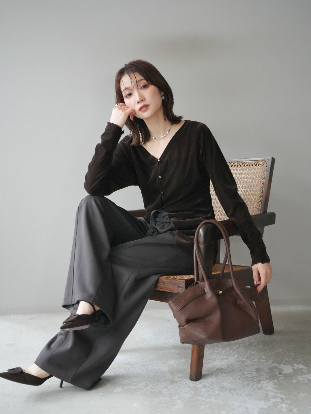 [予約]ベロアカーディガン/brown