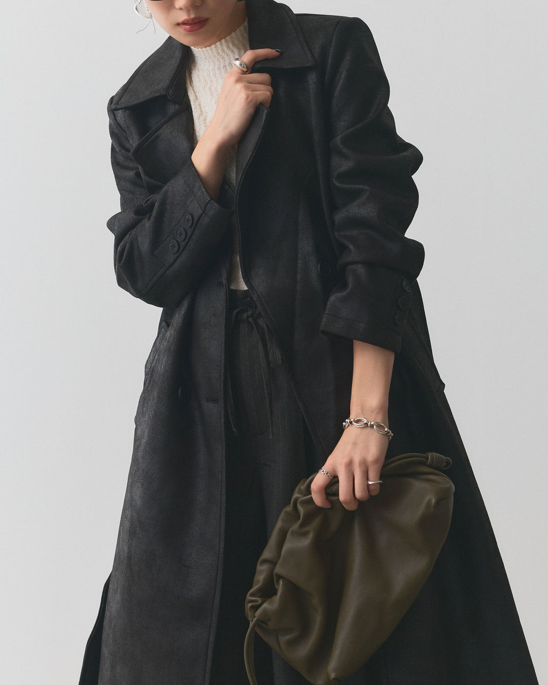 [予約]ヴィンテージレザートレンチコート/ブラック