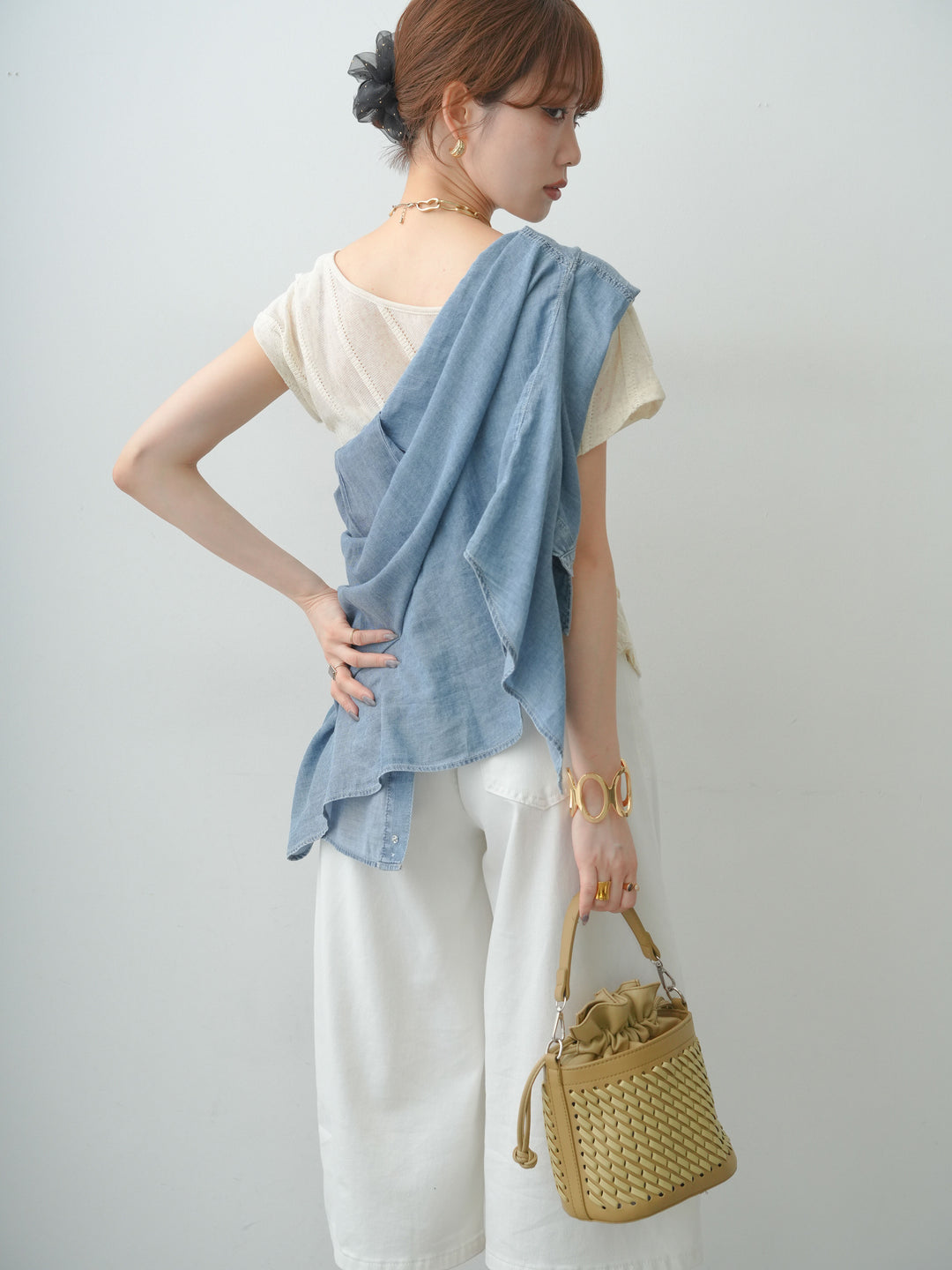 [SET]バイアスアシメシアーフレンチニットトップス+選べるアクセセット(2set)