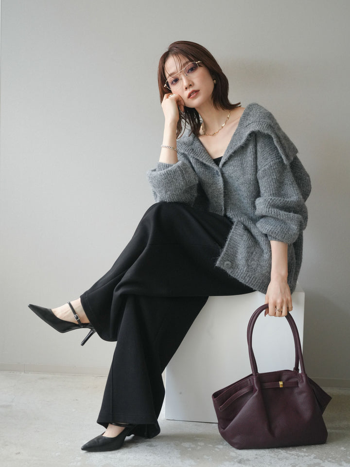 [予約]襟付きボタンオーバーニットカーディガン/gray