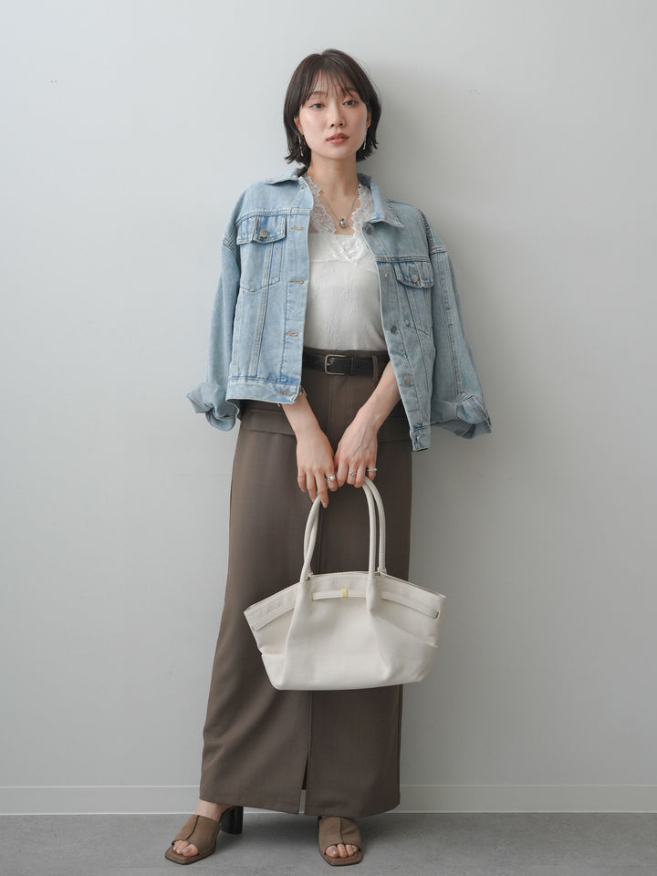 [SET]フラップデザインデニムジャケット+クレープデシンフラップ付きストレートスカート(2set)