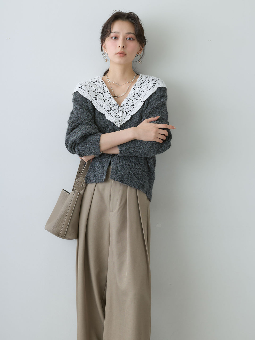 [SET]モヘアレースショールカラーカーディガン+モヘアレースショールカラーカーディガン(2set)