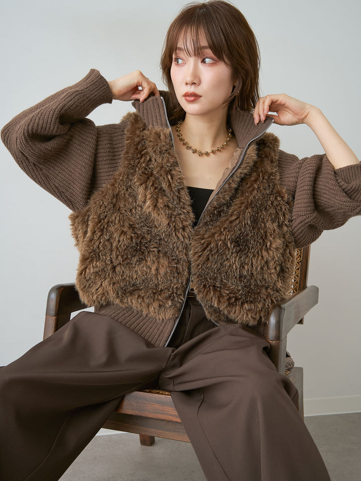 [SET]ファーコンビニットブルゾン+ファーコンビニットブルゾン(2set)