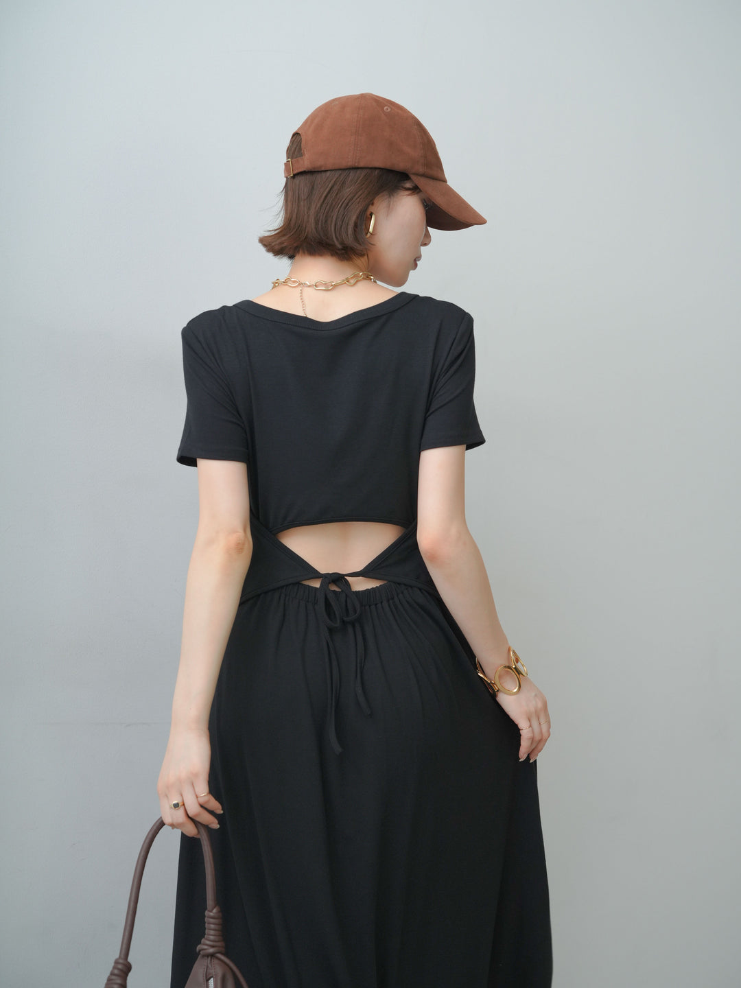 [予約]バックオープンフレアカットワンピース/black