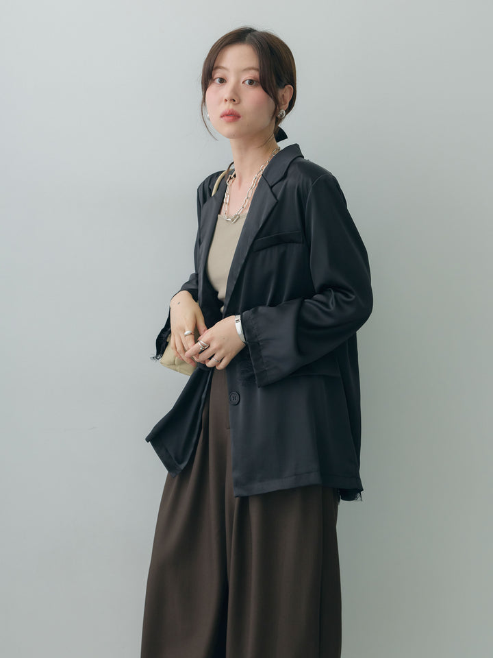 【套裝】後背蕾絲垂褶外套+後背交叉吊帶背心（內置胸墊）（兩件套）