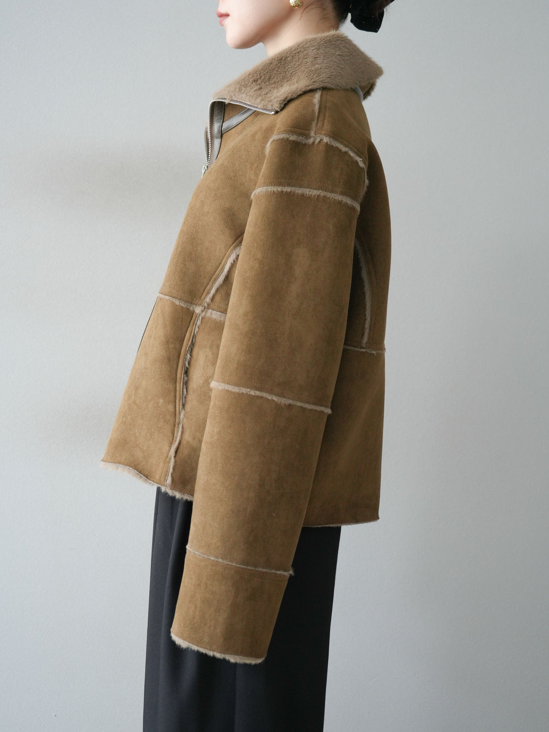 [予約]スタンドカラームートンZIPジャケット/khaki