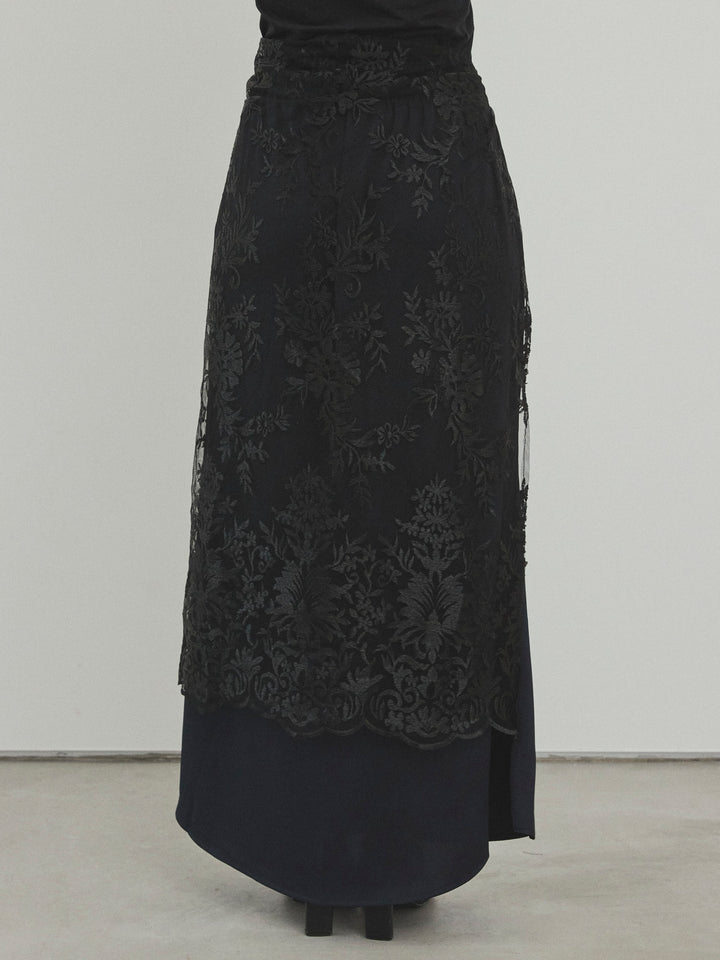 [C]チュールジャガードラップロングスカート/ブラック