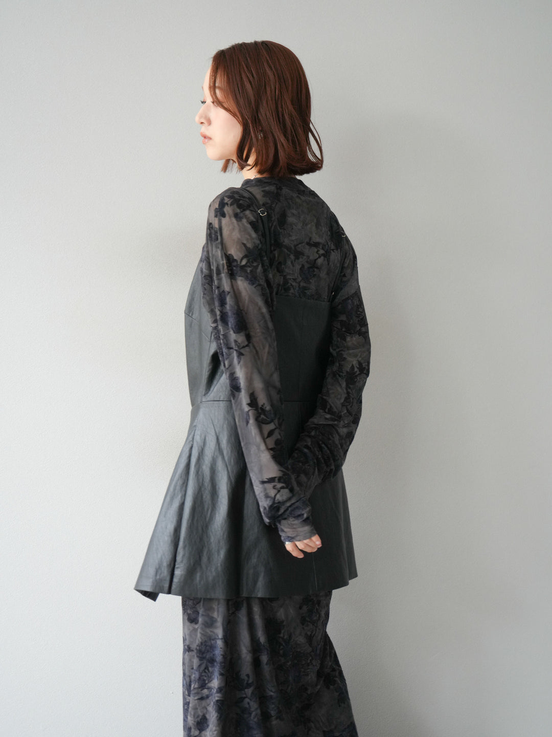 [予約]レイヤードレザーキャミソールチュニック/ブラック