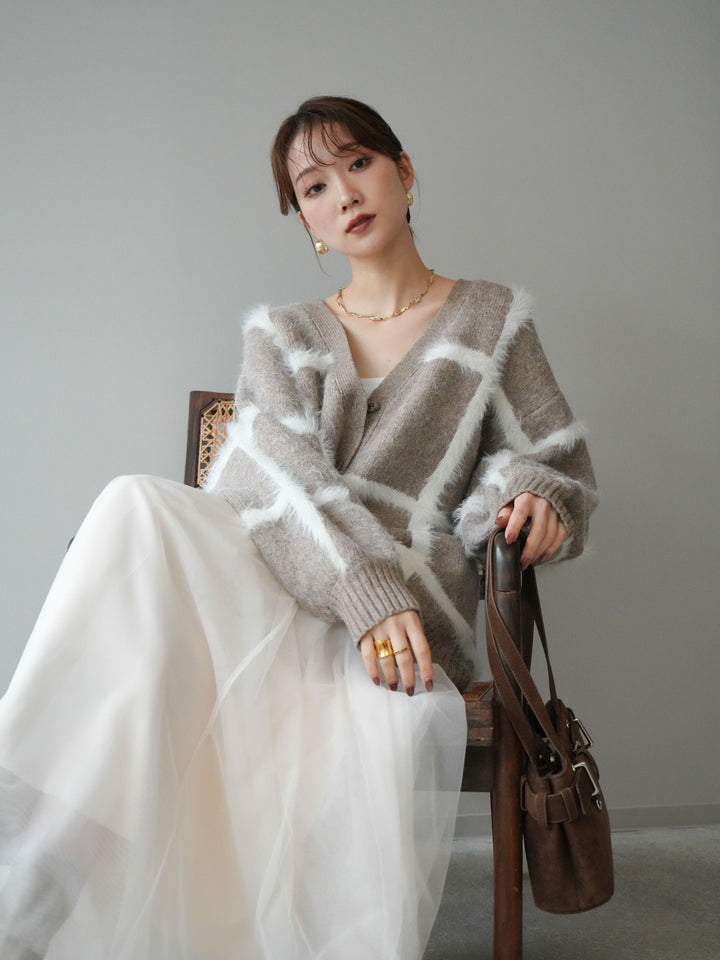 [予約]ミックスシャギーチェックカーディガン/beige