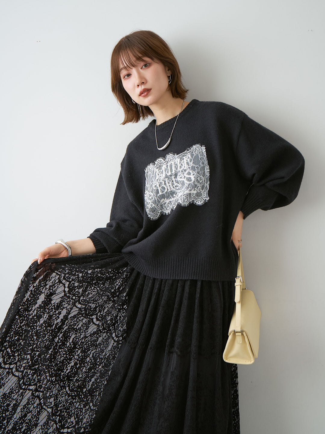 [SET]アルパカタッチ刺繍レースロゴニットプルオーバー+アルパカタッチ刺繍レースロゴニットプルオーバー(2set)