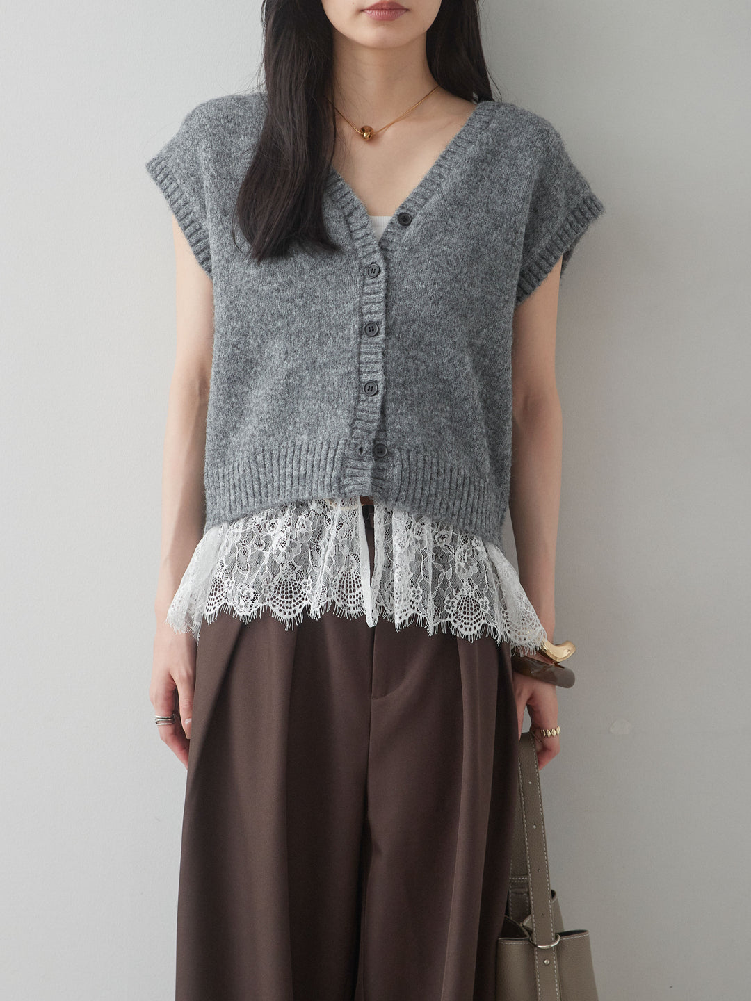 [予約]モヘアレースドッキングベスト/charcoal