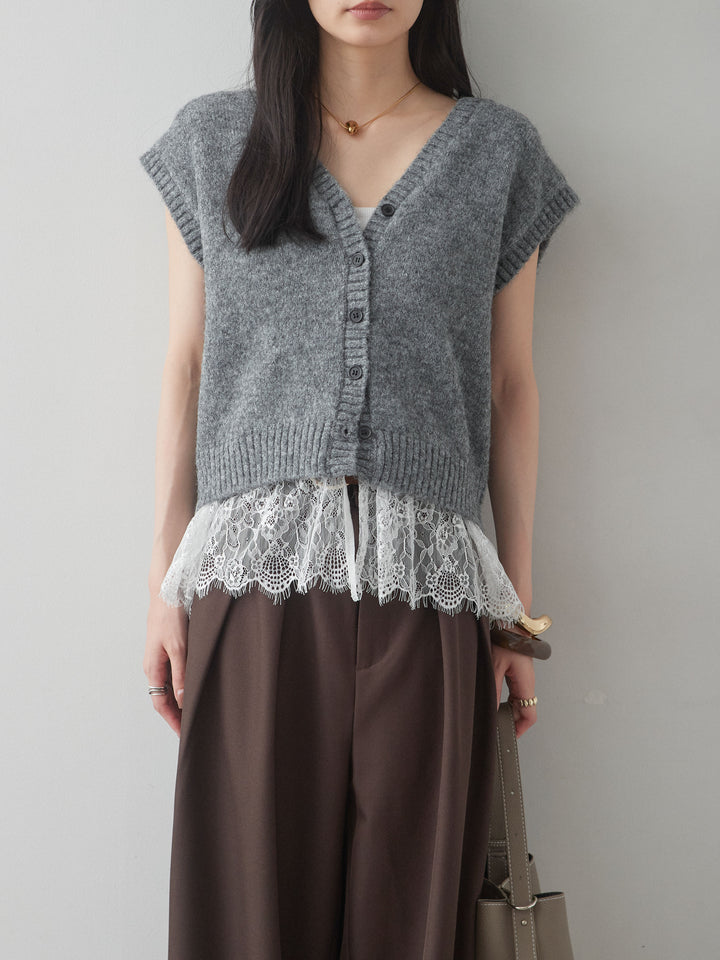 [予約]モヘアレースドッキングベスト/charcoal