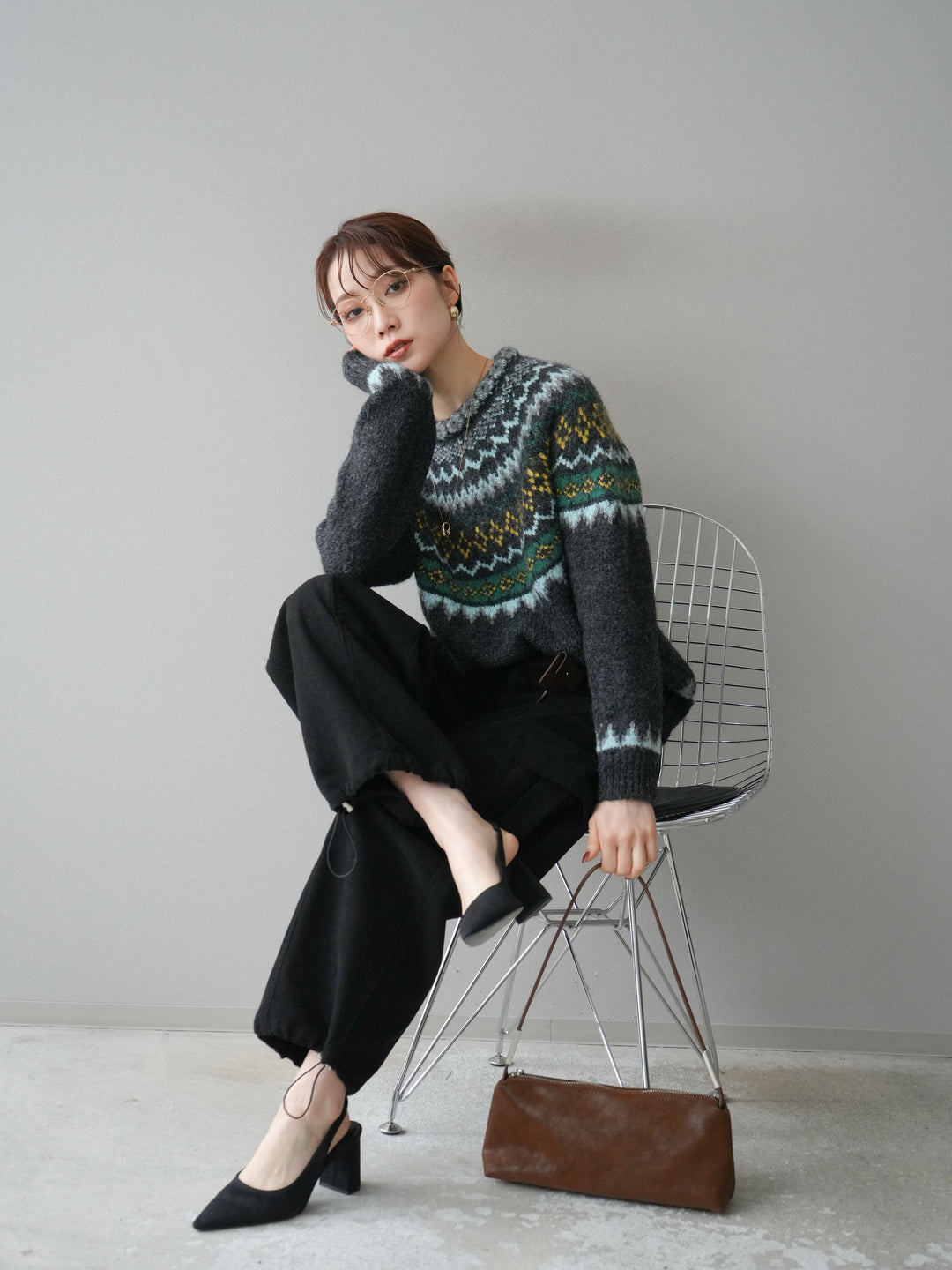 [予約]ウールタッチ求心柄オーバーニットプルオーバー/gray