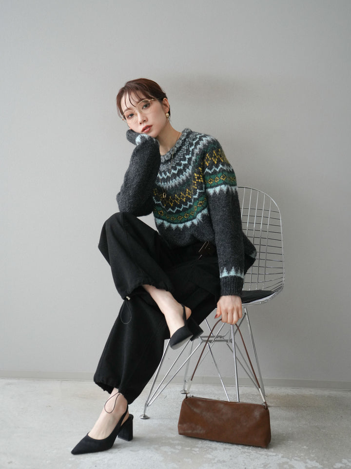 [予約]ウールタッチ求心柄オーバーニットプルオーバー/gray