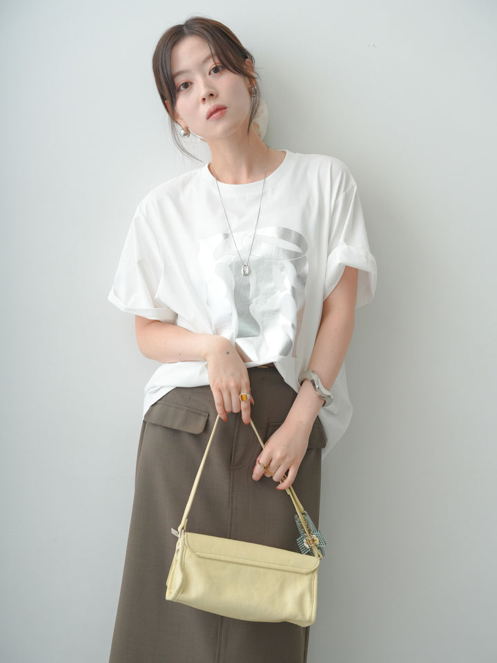 [SET]クールタッチアートロゴオーバーTEE+クレープデシンフラップ付きストレートスカート(2set)