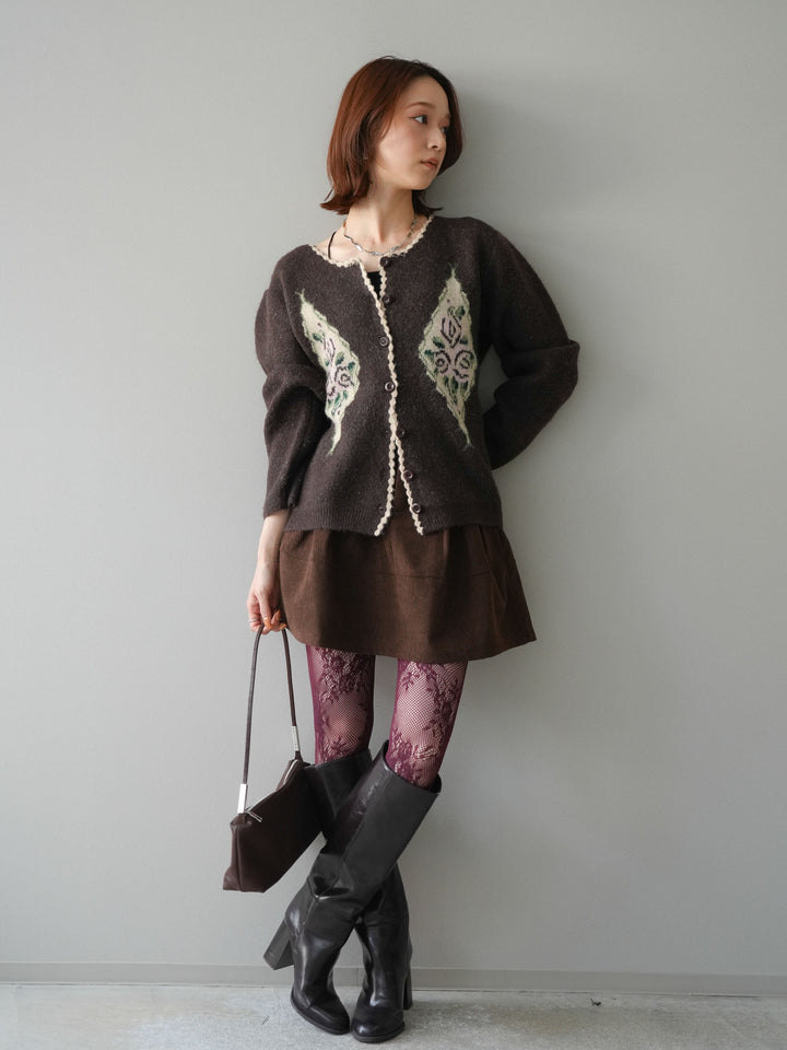 [予約]ベルト付インパンコーデュロイタックフレアスカート/brown