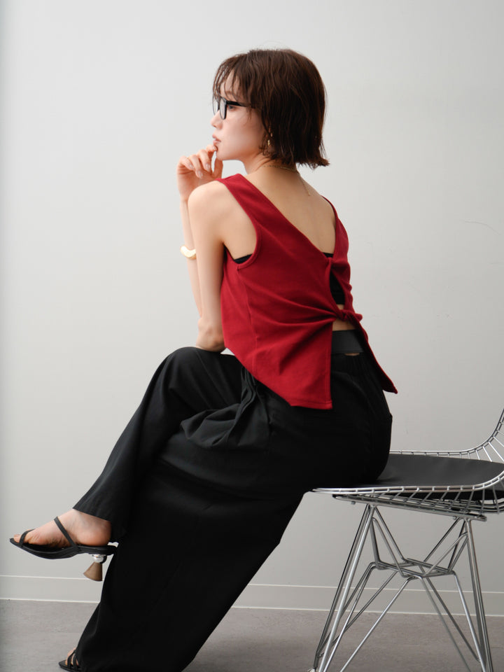[SET]ツイストタンクトップ+ベルト付デザインループワイドパンツ(2set)