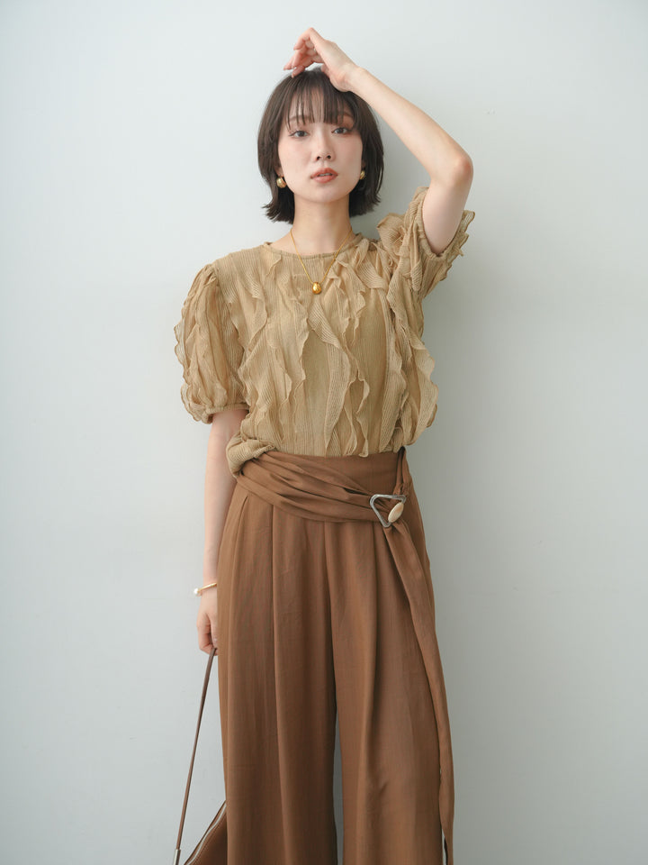[予約]ウェーブフリルニットトップス/beige
