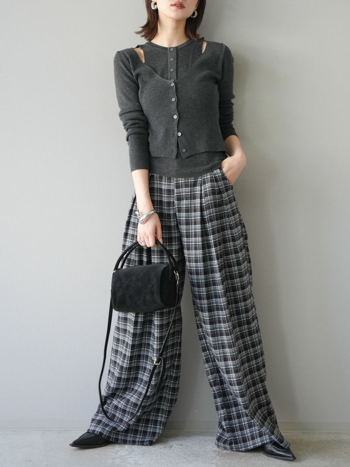 [予約]レイヤードデザインニットカーディガン/チャコール