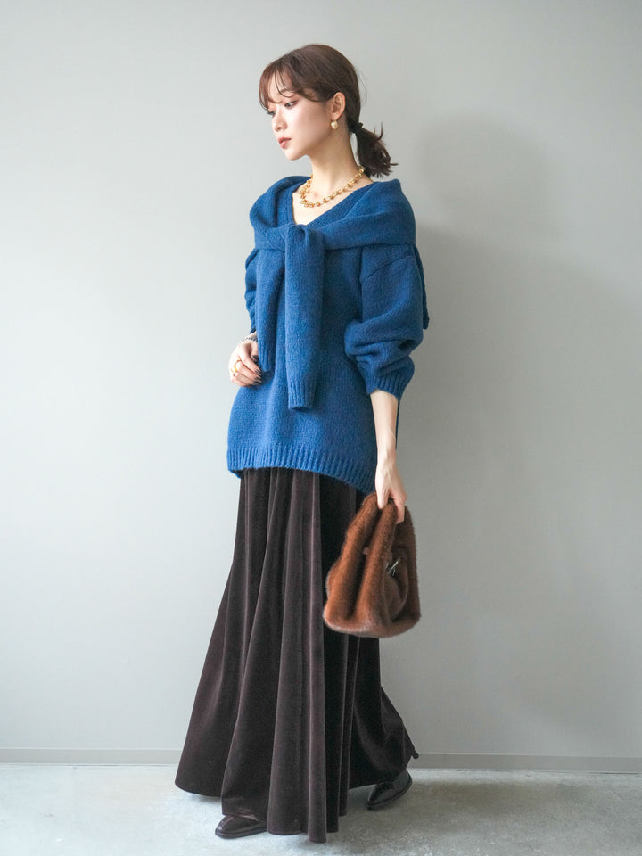 [予約]ベロアフレアスカート/brown