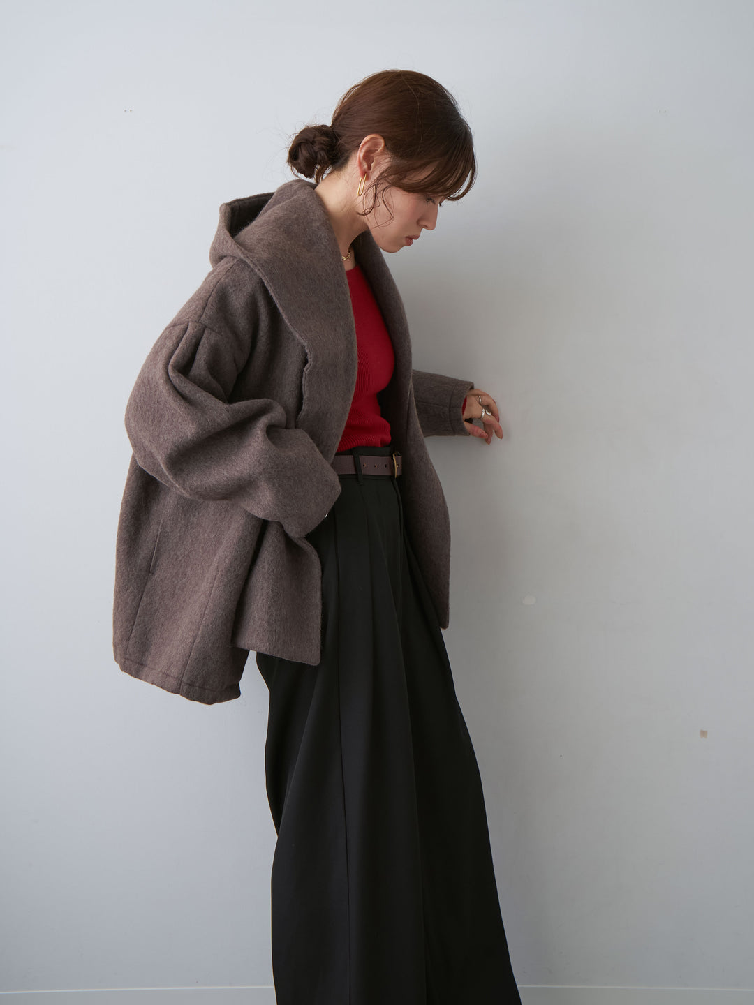 [予約]フードマフ付メランジコート/brown