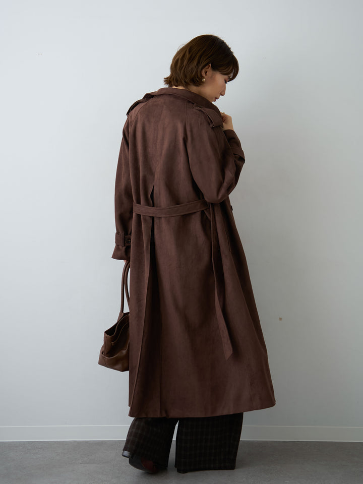 [SET]スウェードタッチロングトレンチコート+チェックサイドベルトデザインタックパンツ(2set)