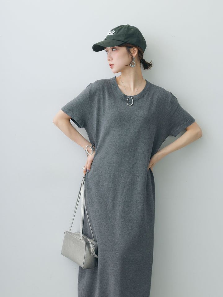 [予約]バックレースストレッチTEEワンピース/charcoal