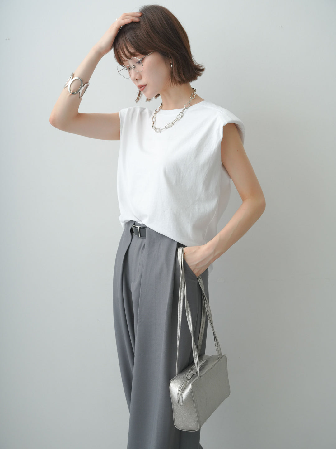 [SET]ショルダーパッドフレンチTEE+選べるアクセセット(2set)