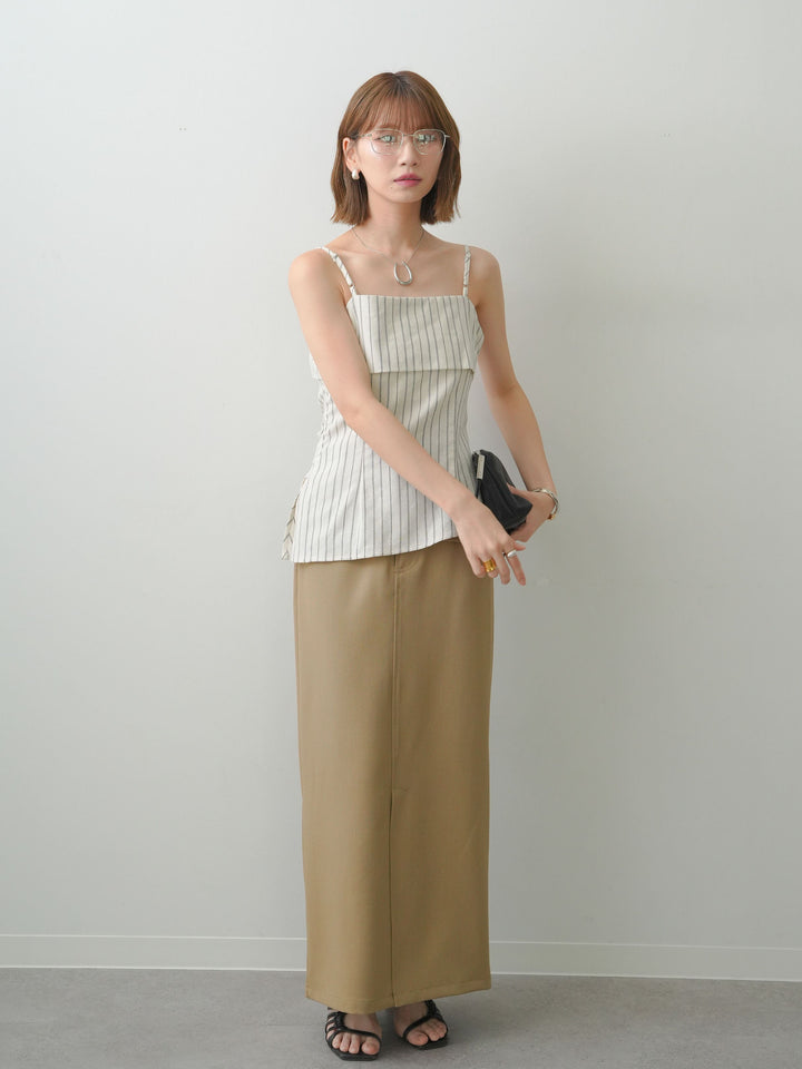 [SET]ストライプアシメキャミソール+クレープデシンフラップ付きストレートスカート(2set)