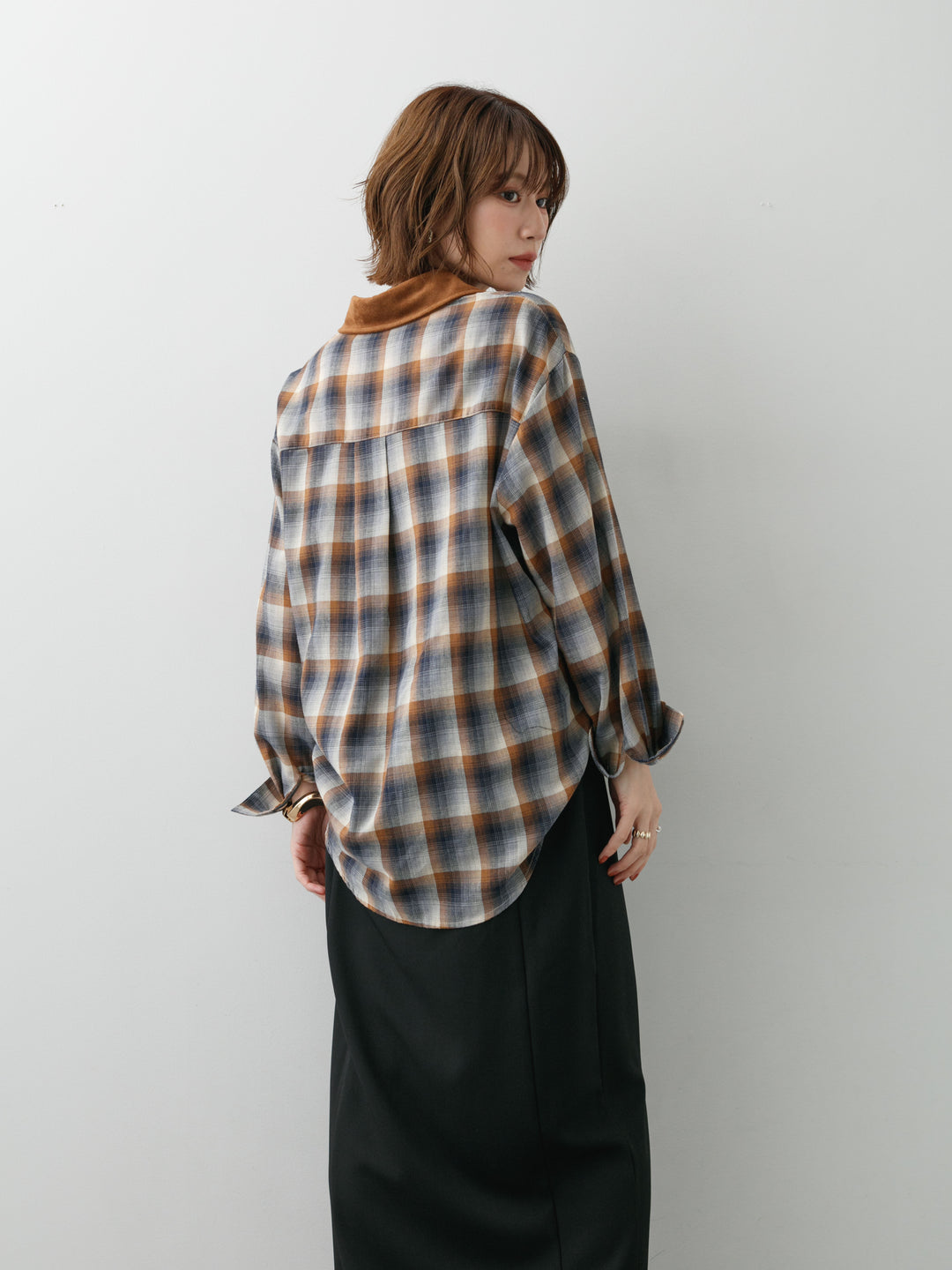 [SET]チェックオーバーシャツ+クレープデシンフラップ付きストレートスカート(2set)
