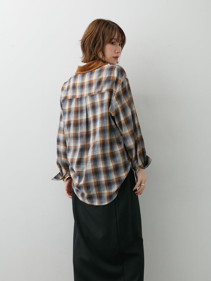 [SET]チェックオーバーシャツ+クレープデシンフラップ付きストレートスカート(2set)