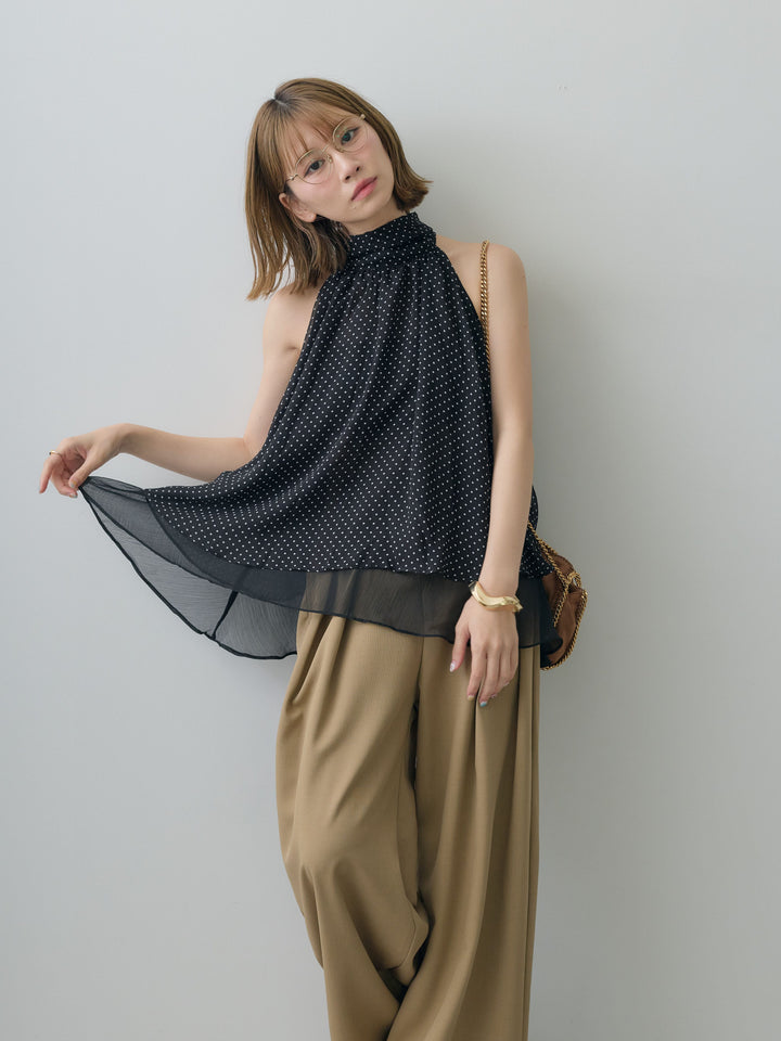 [SET]ドットレイヤードホルターブラウス+クレープデシンタックワイドパンツ(2set)