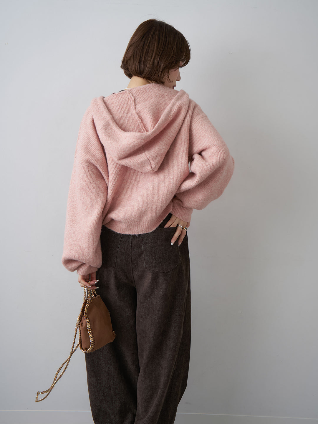 [予約]アルパカタッチソフトリブフードニットトップス/pink