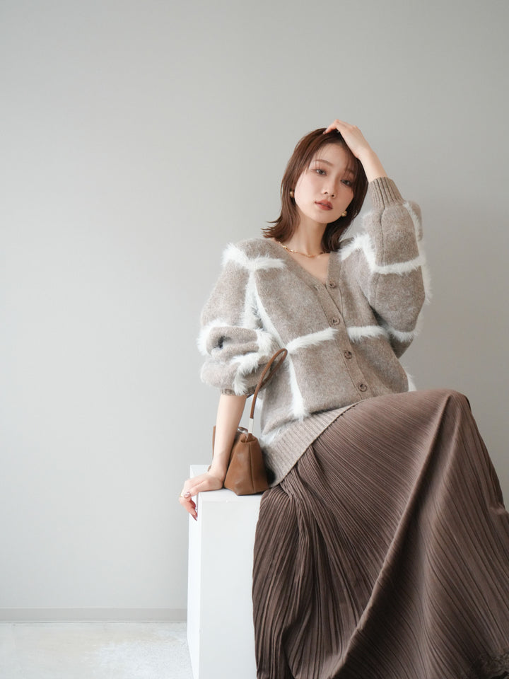 [予約]ミックスシャギーチェックカーディガン/beige