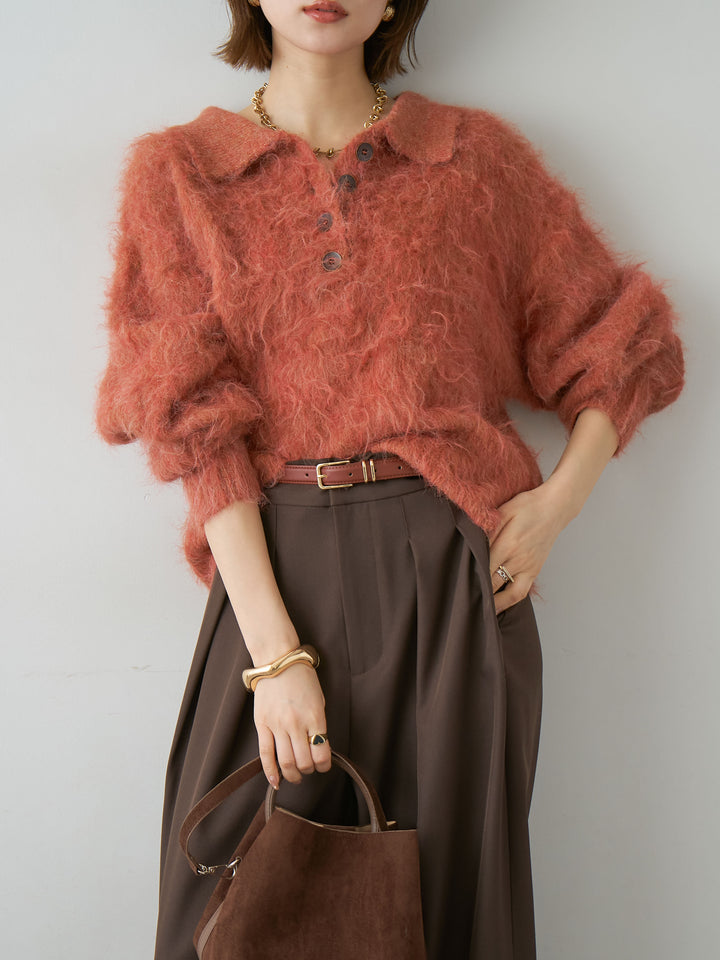 [予約]ヘンリーシャギーニットトップス/terracotta