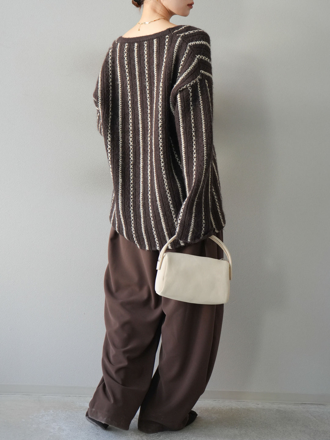 [予約]ベルト付タックワイドパンツ/ブラウン