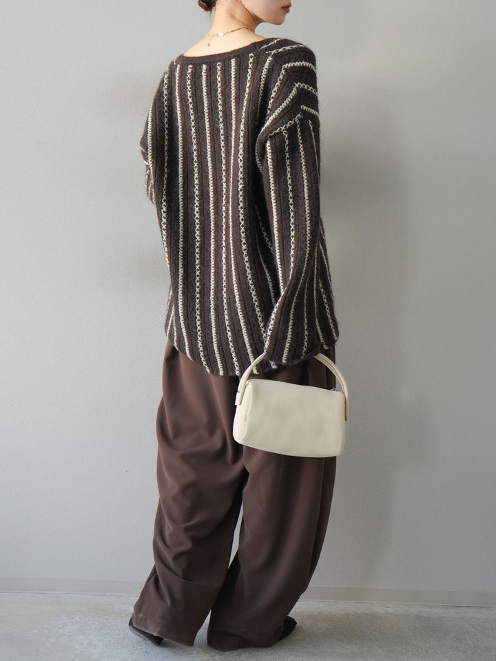 [予約]ベルト付タックワイドパンツ/ブラウン