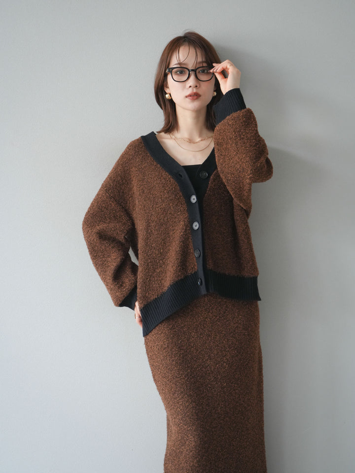 [SET]ブークレバイカラーニットカーディガン+ブークレバイカラータイトニットスカート(2set)