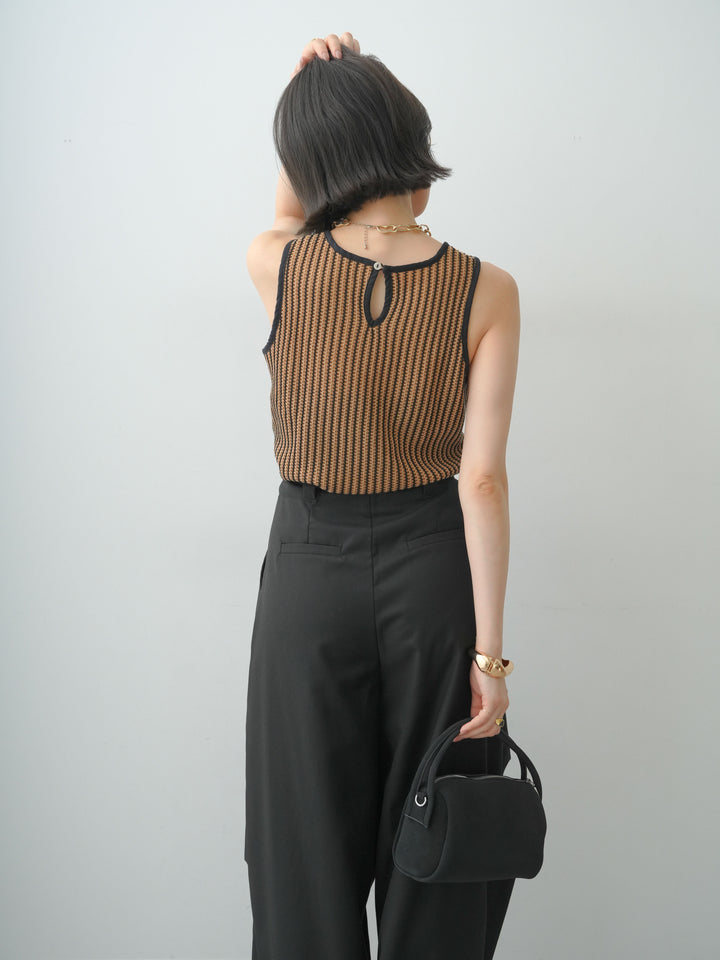 [SET]バイカラーストライプニットタンクトップ+選べるアクセセット(2set)