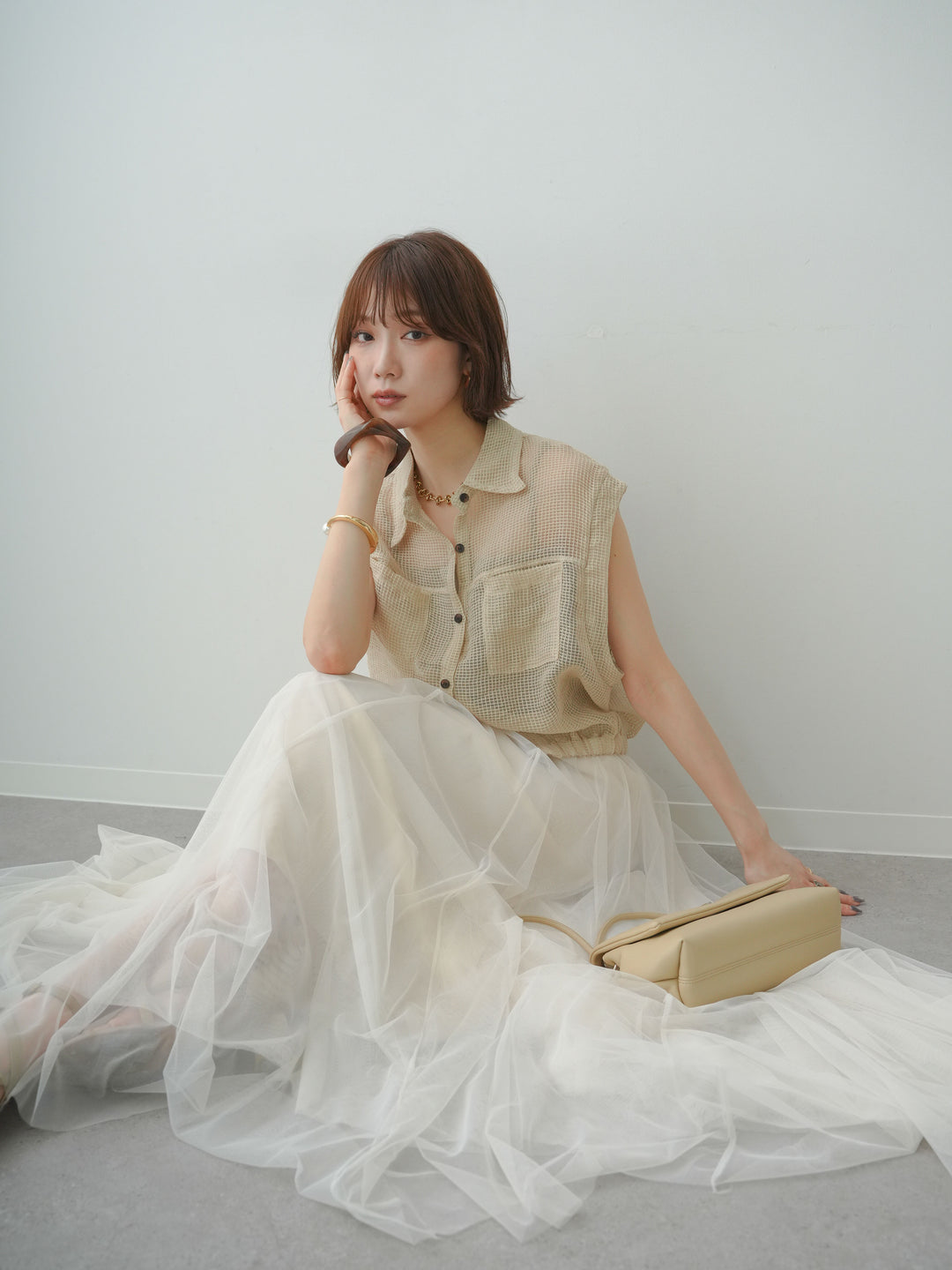 [SET]ラッセルメッシュフレンチシャツ+ラッセルメッシュフレンチシャツ(2set)