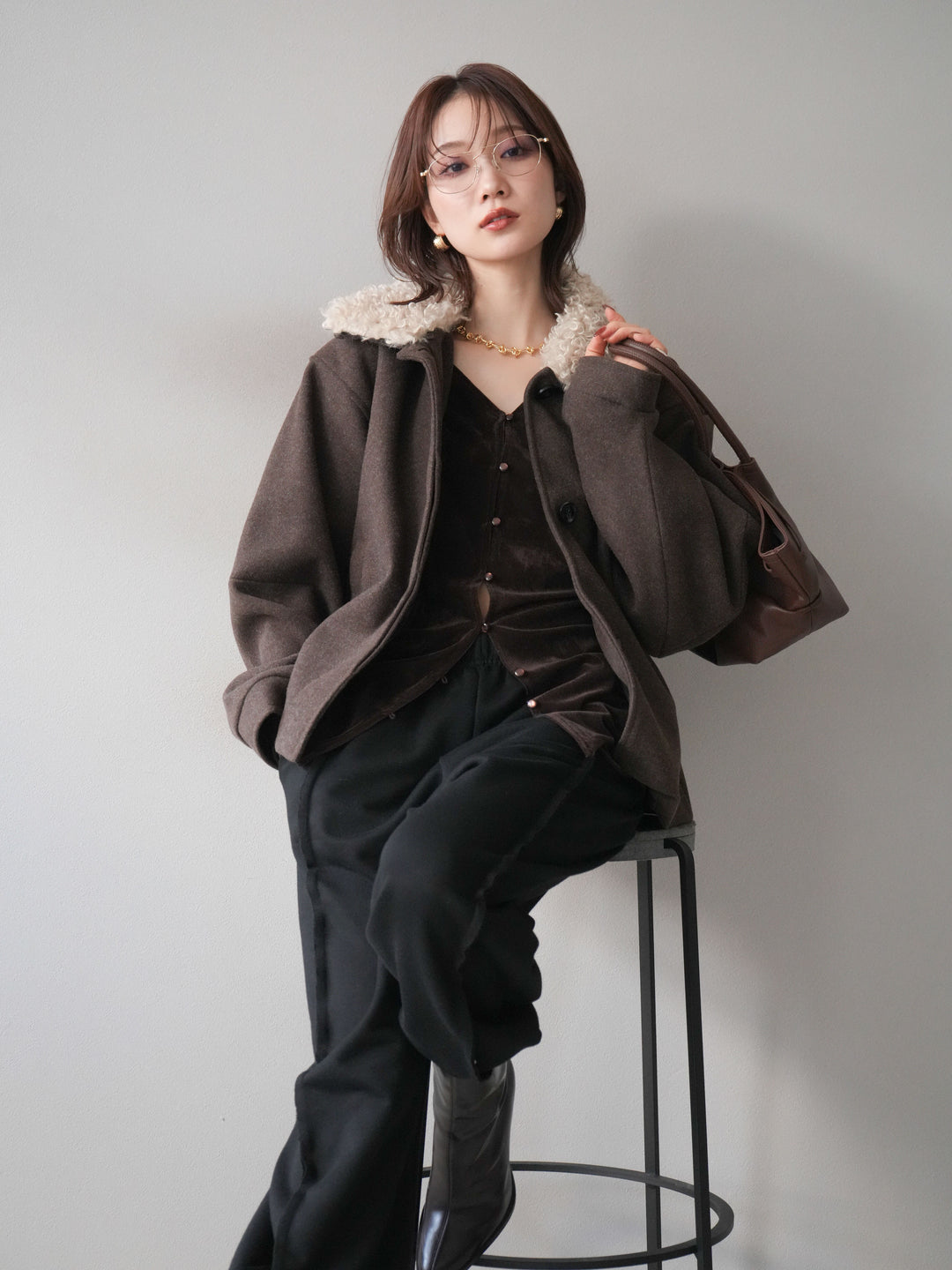 [予約]ロービングボアえりブルゾン/brown