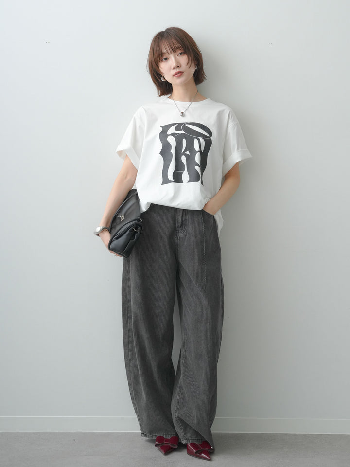 [SET]クールタッチアートロゴオーバーTEE+ニュアンスウォッシュカーブデニム(2set)