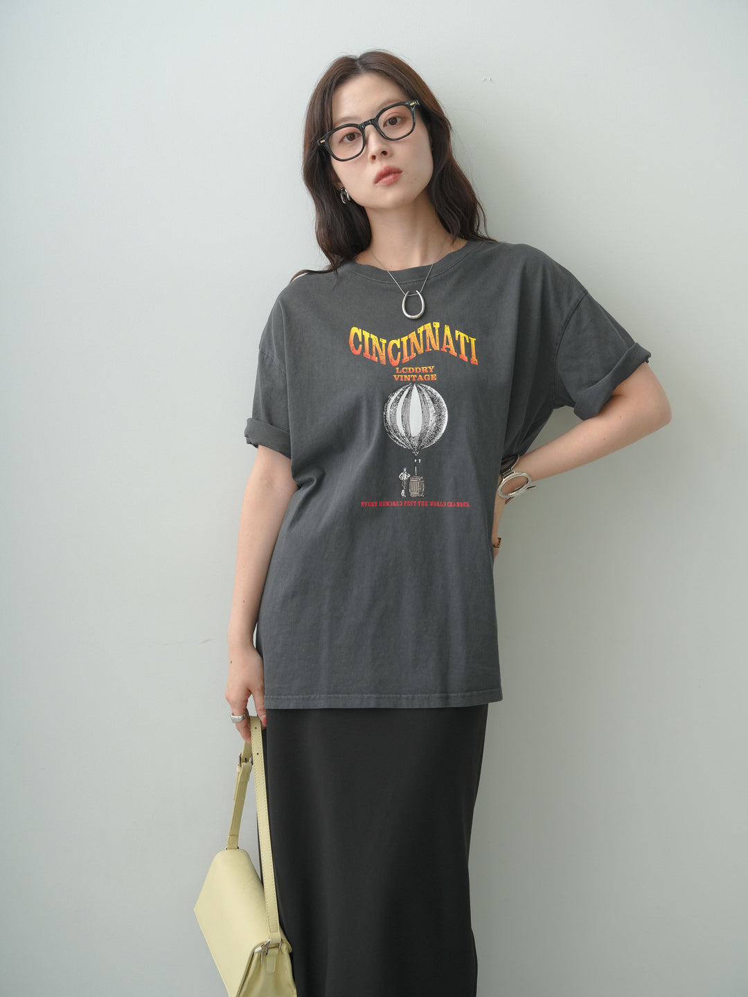 [予約]ヴィンテージライクプリントオーバーTEE/charcoalgray