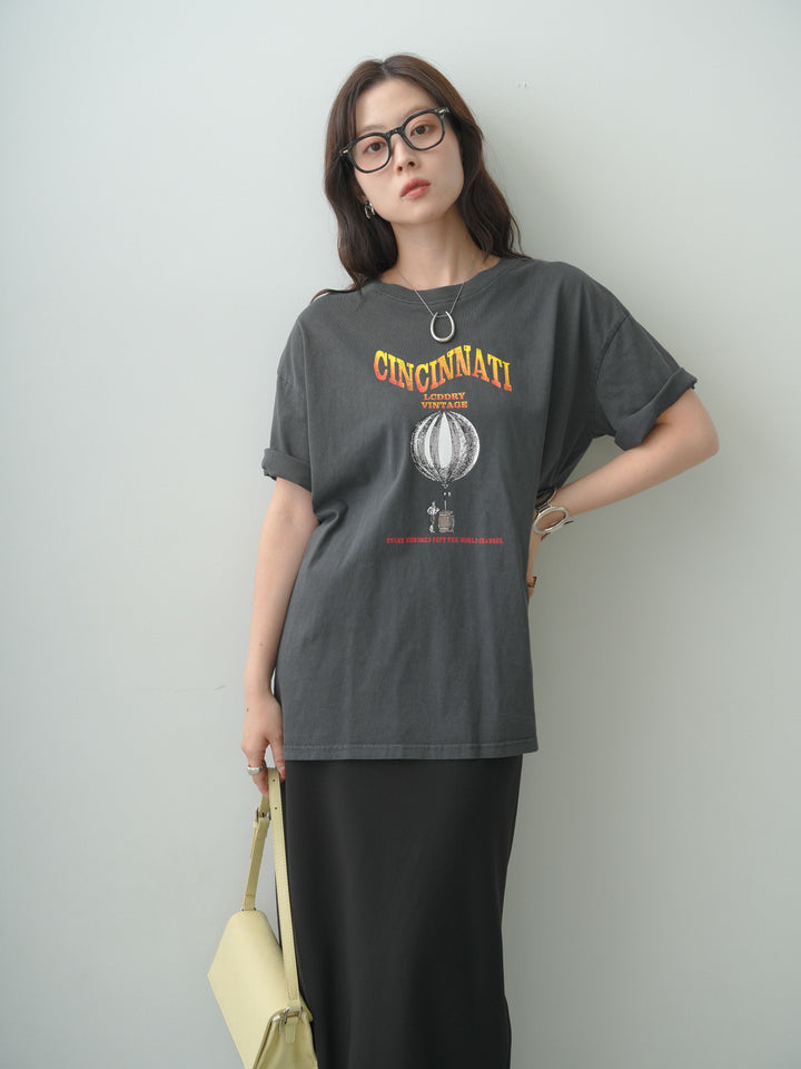 [予約]ヴィンテージライクプリントオーバーTEE/charcoalgray