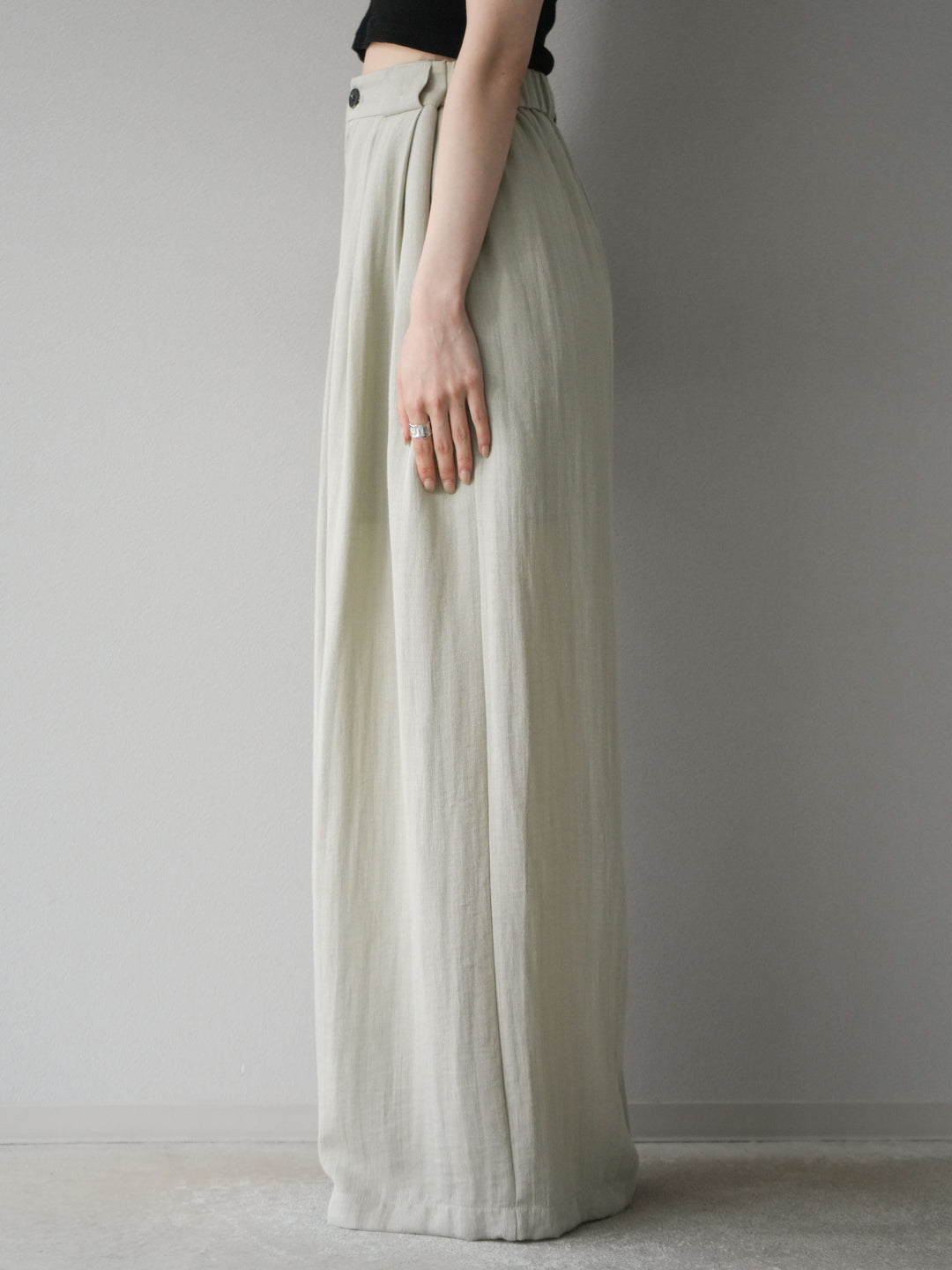 [套裝] 亞麻質感腰帶背心和褲子套裝（2 組）