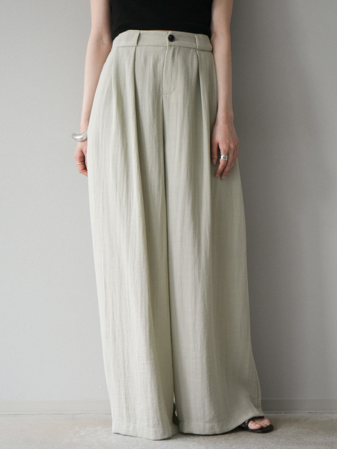 [套裝] 亞麻質感腰帶背心和褲子套裝（2 組）